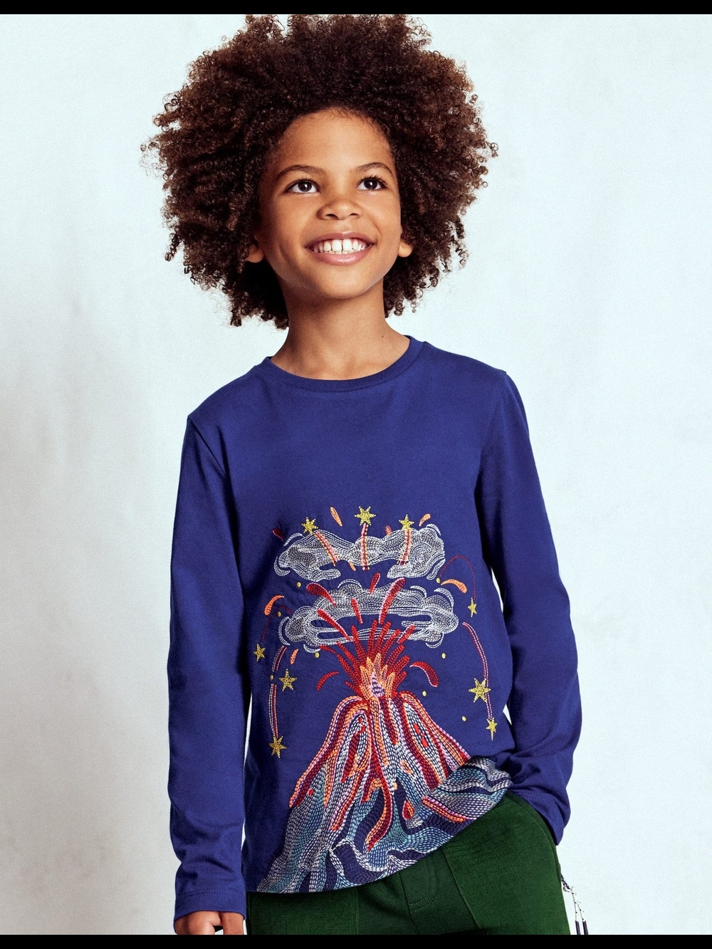 Mini Boden Navy Long-Sleeve Volcano Graphic Tee